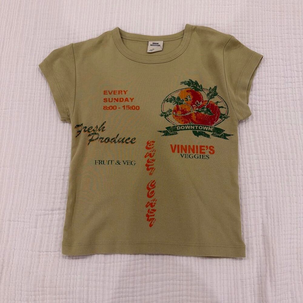 vintage green + khaki fresh produce graphic tee